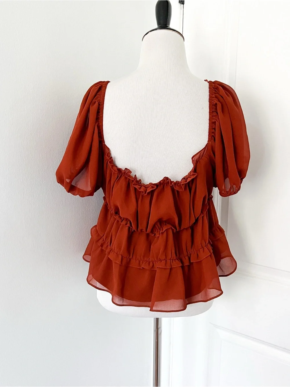 Astr Rust Brown Ruffle Peasant Blouse - XL